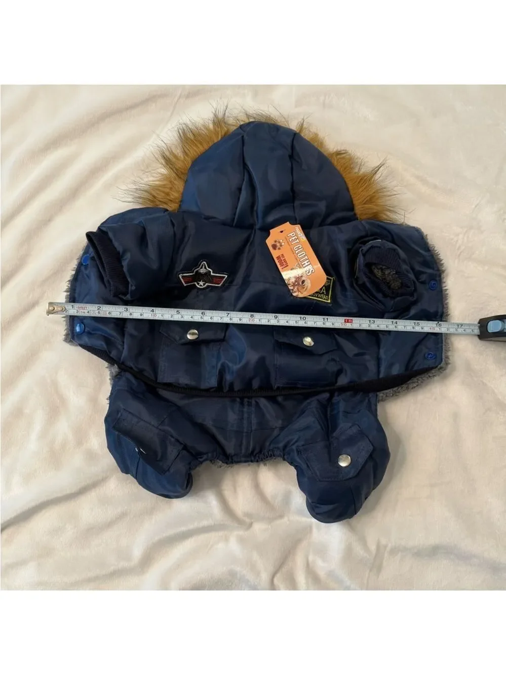 Small Navy Blue Dog Jacket with Patches